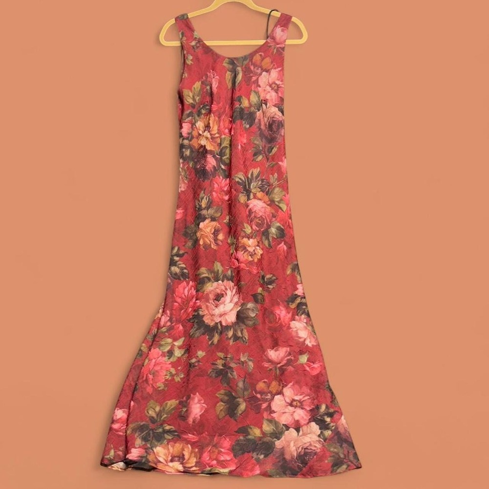 Vintage K Studio Slip Dress 10 Burgundy Floral Whimsygoth Sheer Maxi 90s